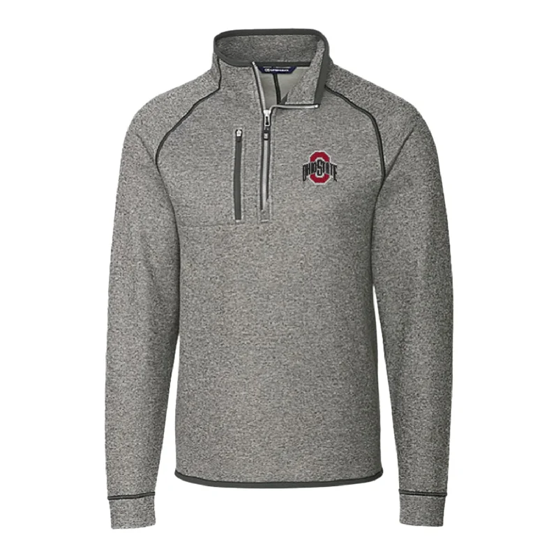 Jackets With Special Design-Ohio State Buckeyes Cutter & Buck Mainsail Sweater-Knit Gray 1/2 Zip Jacket