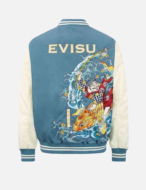 Varsity Jackets For Women-“The God of Fortune Riding Waves”Embroidery Souvenir Jacket