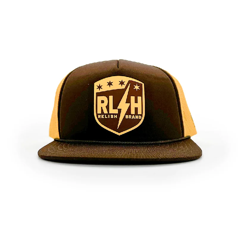 Custom Hats With Patches-U.S. Carrier Logo- Trucker Snap back - Gold and Brown