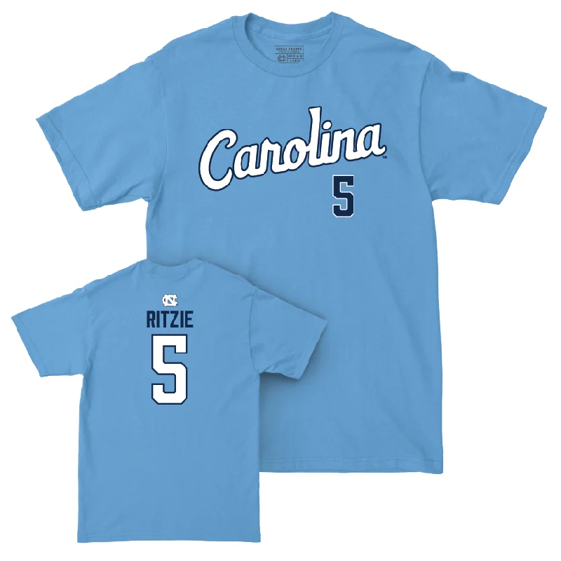 T-Shirt With Custom Design-UNC Football Carolina Blue Script Tee - Jahvaree Ritzie