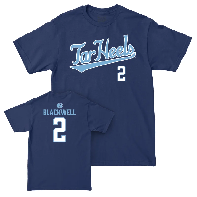 T-Shirt For Player-Exclusive Custom Orders-UNC Football Navy Script Tee - Gavin Blackwell