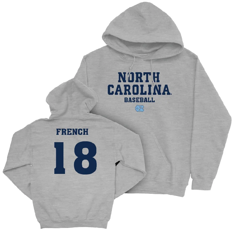 Hoodies For Team Recognition-UNC Baseball Sport Grey Staple Hoodie  - Carter French