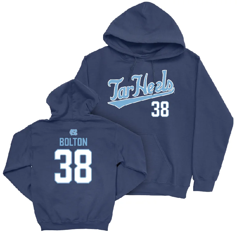 Hoodies With Soft Inner Lining-UNC Baseball Navy Script Hoodie   - Cale Bolton