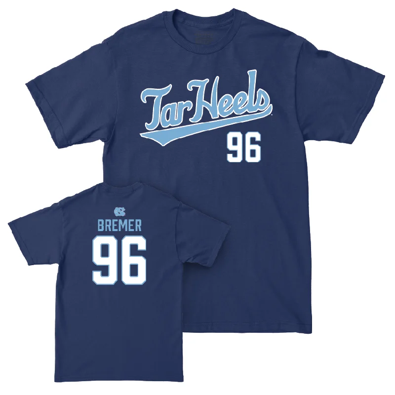 T-Shirt For Custom Numbering-UNC Football Navy Script Tee - Damon Bremer