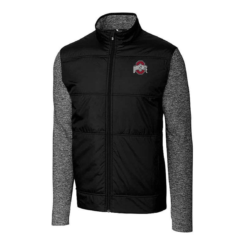 Jackets With Custom Patches-Ohio State Buckeyes Cutter & Buck Stealth Hybrid Quilted Black Full Zip Jacket