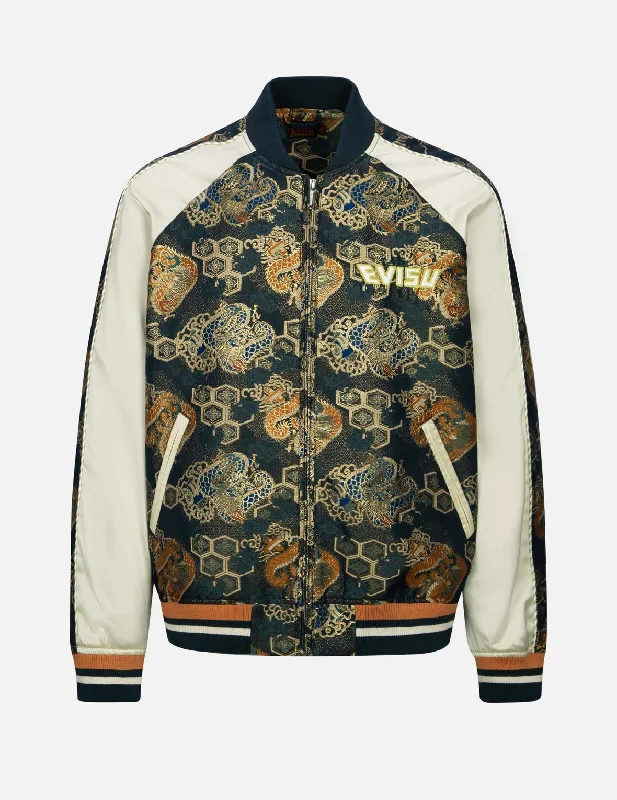 Jackets For School Spirit Wear-Logo Embroidery Brocade Fabric-blocking Loose Fit Jacket