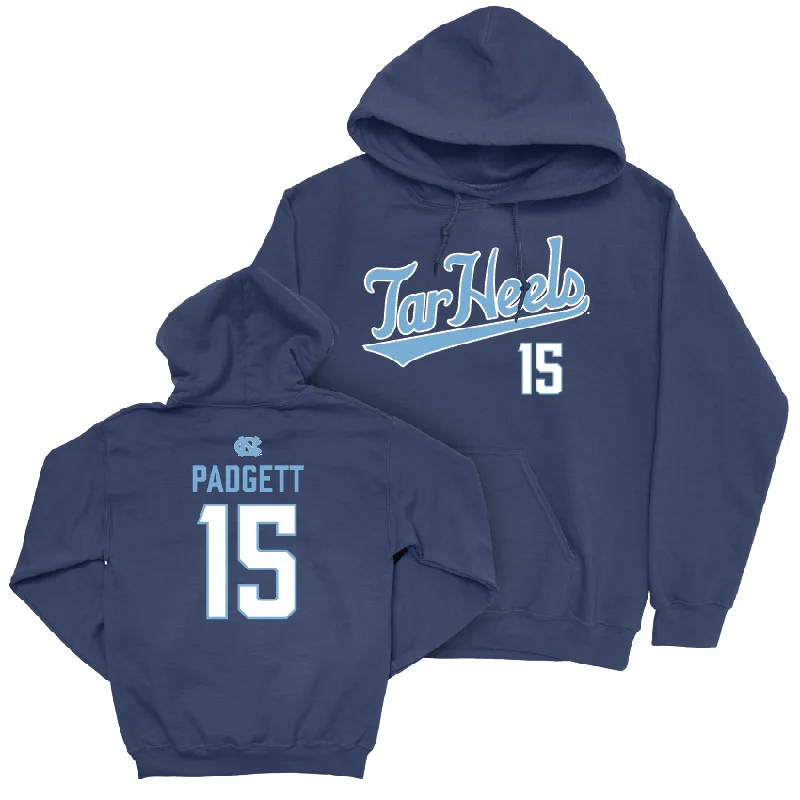 Hoodies With Collar-UNC Baseball Navy Script Hoodie  - Cameron Padgett