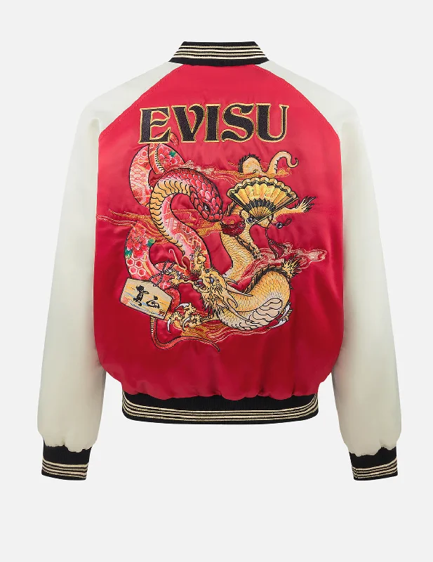 Leather Jackets For Men-Soaring Snake Embroidery and Traditional Japanese Totem Prints Reversible Relax Fit Souvenir - RedJacket