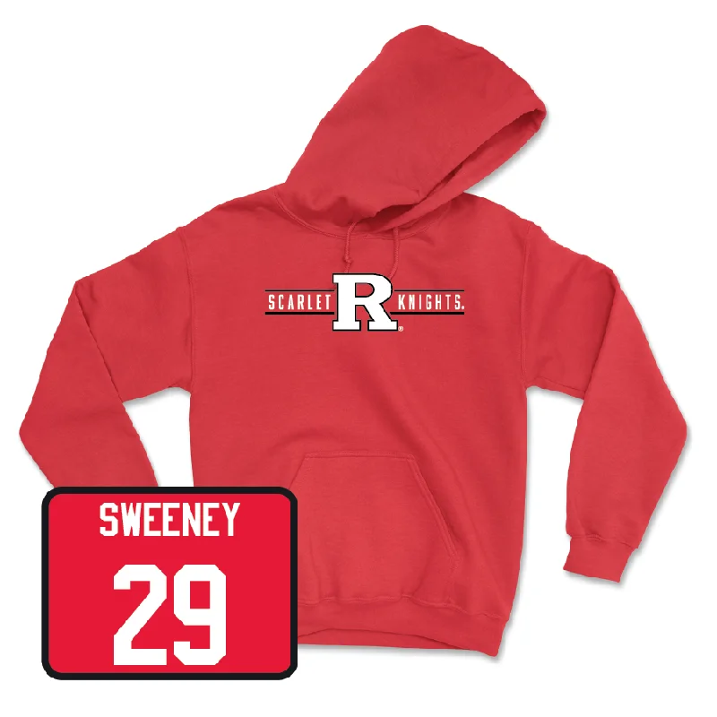 Hoodies With Text Customization-Red Baseball Scarlet Knights Hoodie - Justin Sweeney