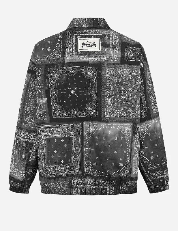 Puffer Jackets For Men-Allover Paisley Print Oversized Coach Jacket