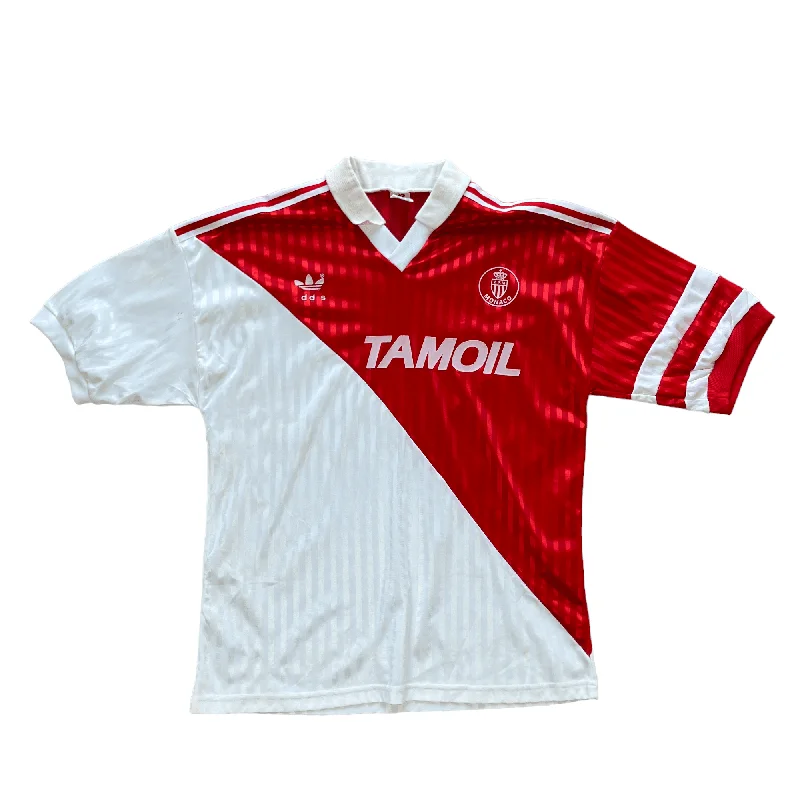 T-Shirt For Custom Player Event Merchandise-1992-93 White + Red Adidas AS Monaco Home Shirt - L