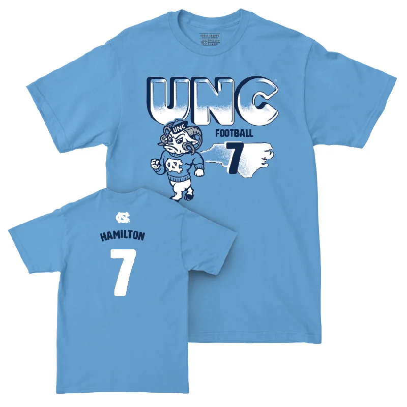 T-Shirt For High-Performance Fabric-UNC Football Mascot Carolina Blue Tee - Christian Hamilton