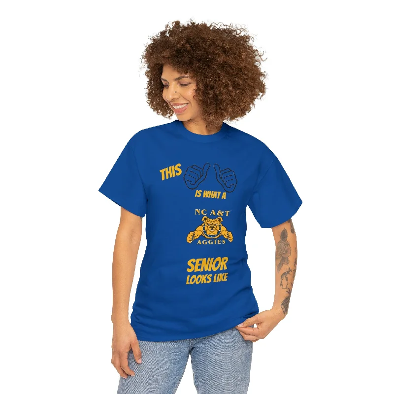 T-Shirt For Sports Fans-This Is What A NC A&T Senior Looks Like Unisex Heavy Cotton Tee