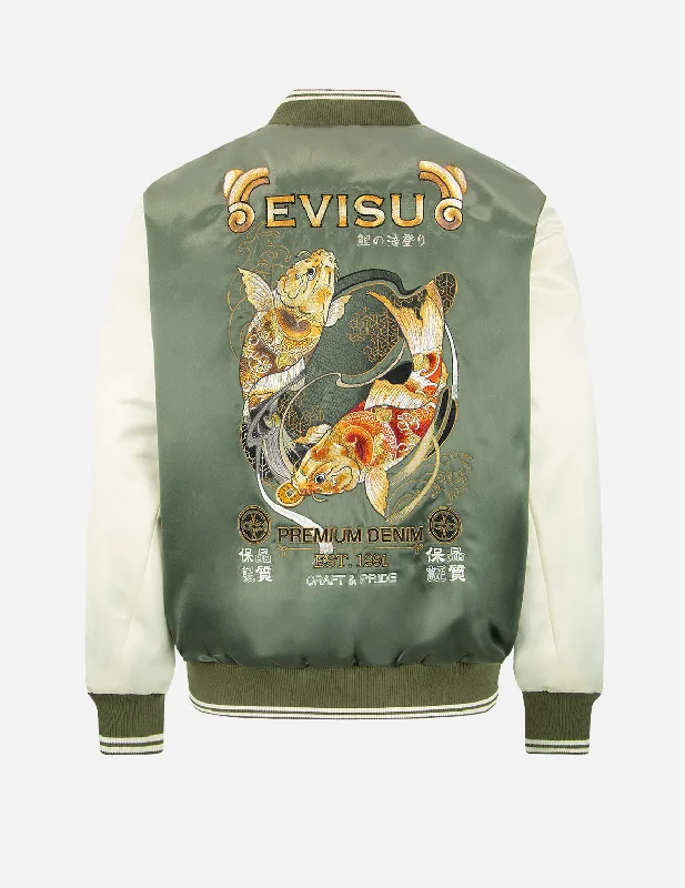 Fleece Jackets For Women-Tattoo Koi Embroidery Padded Bomber Jacket