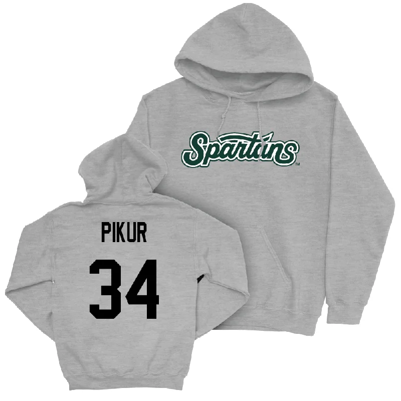 Hoodies For Winter-Sport Grey Baseball Script Hoodie   - Logan Pikur