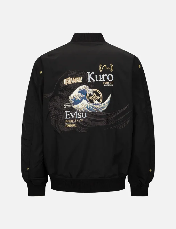 Jackets With Waterproof Seams-The Great Wave Embroidery Bomber Jacket