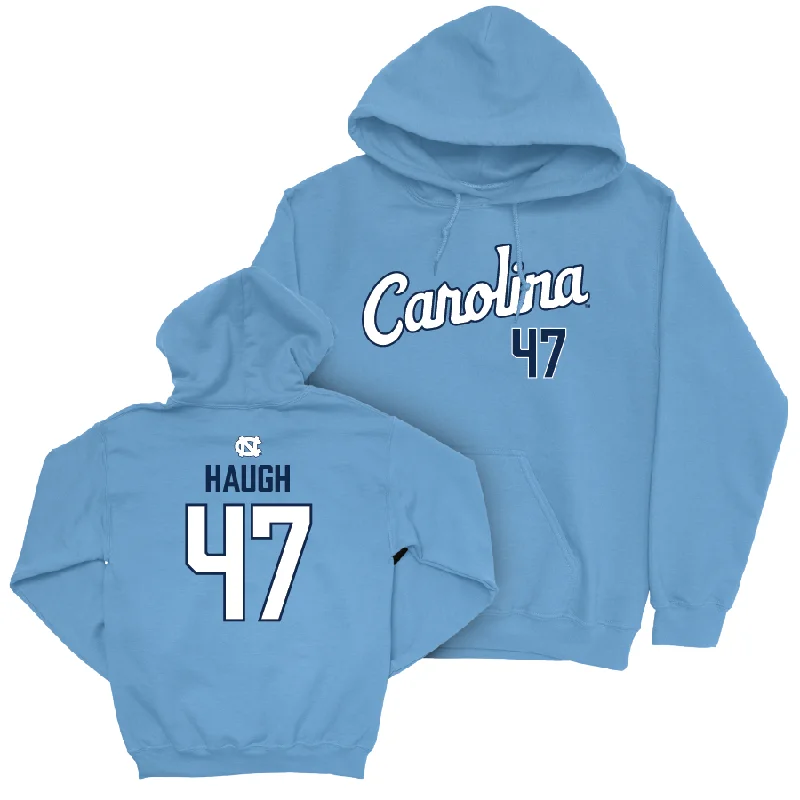 Custom Hoodies For Work-UNC Baseball Carolina Blue Script Hoodie   - Aiden Haugh