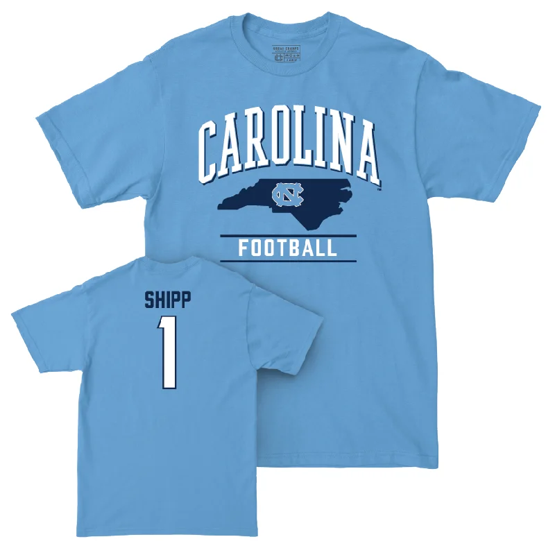 T-Shirt For Custom Designs For Teams-UNC Football Carolina Blue Arch Tee  - Jordan Shipp