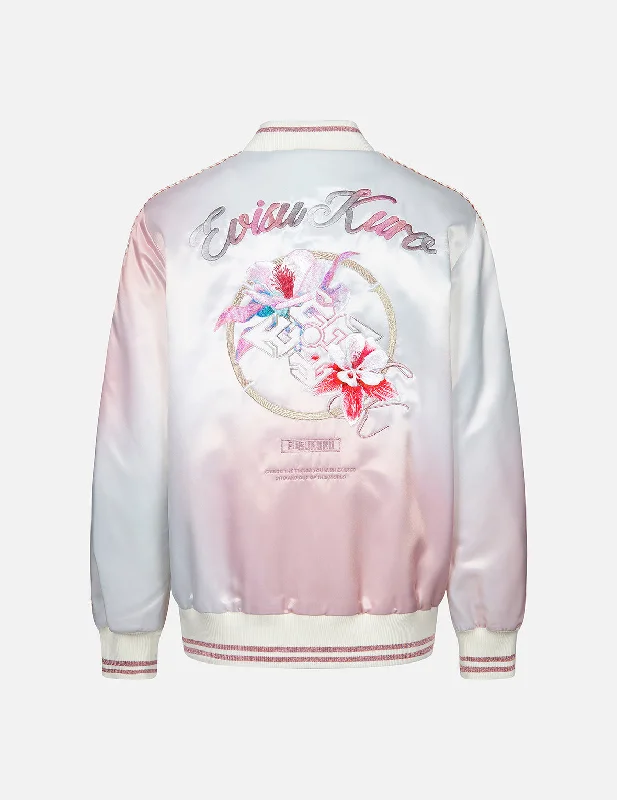 Jackets For Spring Weather-Floral Kamon Embroidery Oversized Souvenir Jacket