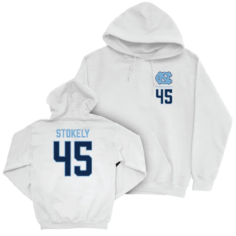 Hoodies With Team Name-UNC Baseball White Logo Hoodie - Hunter Stokely