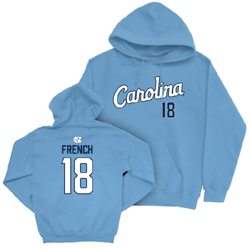 Hoodies For Fitness-UNC Baseball Carolina Blue Script Hoodie  - Carter French