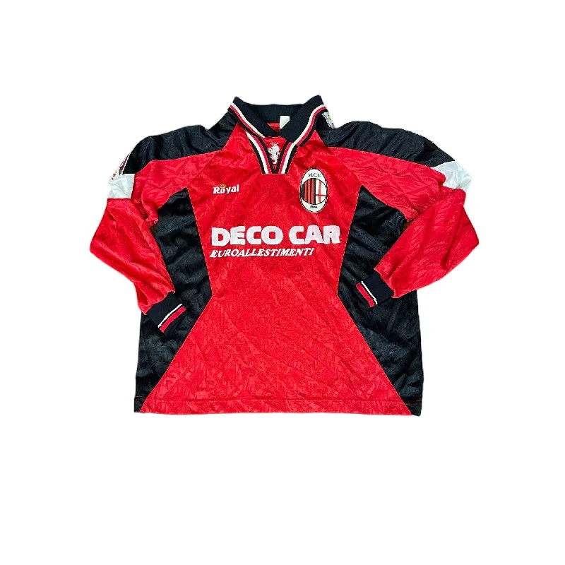 T-Shirt For Custom Fan Recognition Gear-Rare Vintage Red + Black AC Milan Long Sleeve Shirt - S