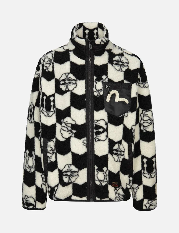 Jackets For Exclusive Fan Merchandise-Monogram Jacquard Relax Fit Zipped Sherpa Jacket