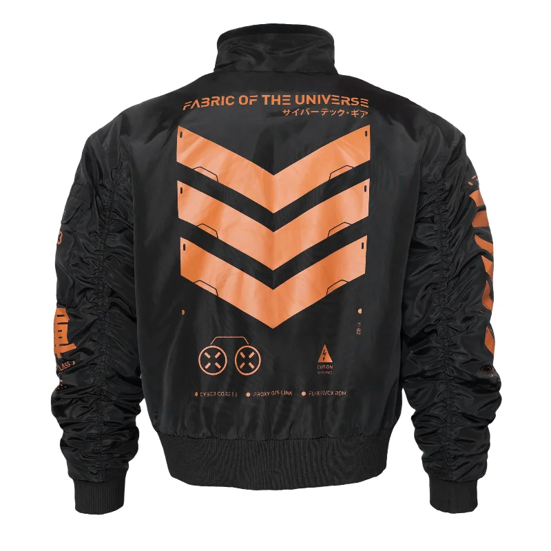 Jackets With Adjustable Waistbands-V3-3 Black Orange Short Bomber Jacket