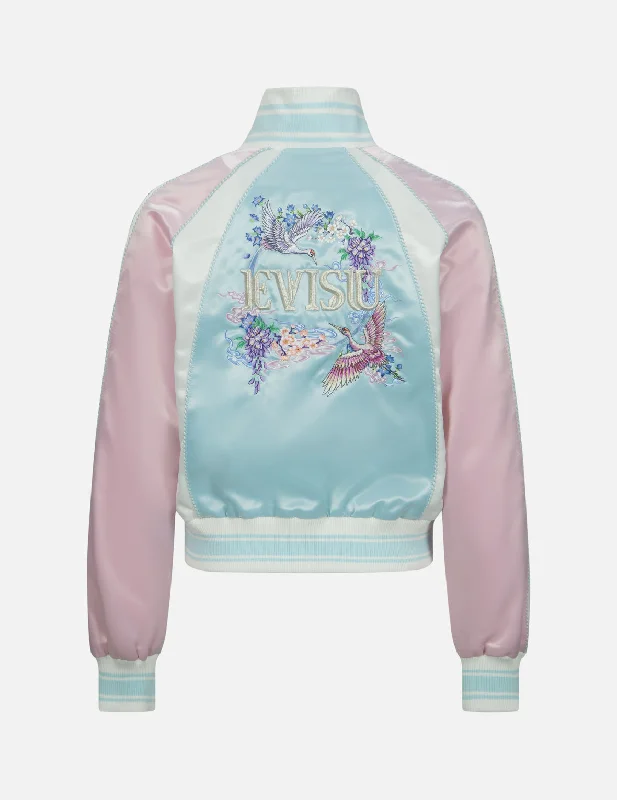 Jackets With Graphics For Teams-Cranes and Floral Embroidery Fashion Fit Souvenir Jacket