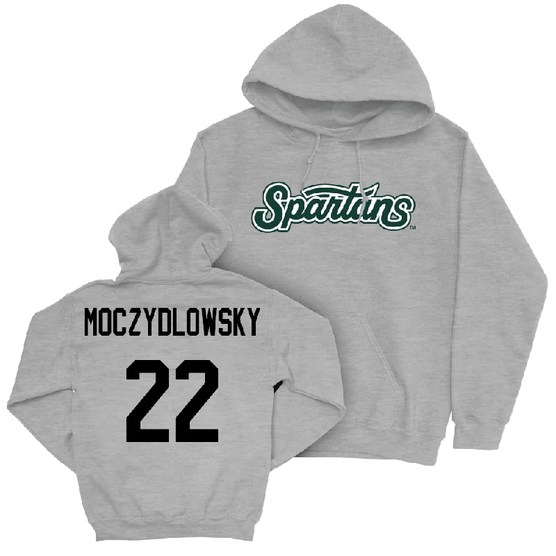 Hoodies For Cold Weather-Sport Grey Baseball Script Hoodie   - Gavin Moczydlowsky