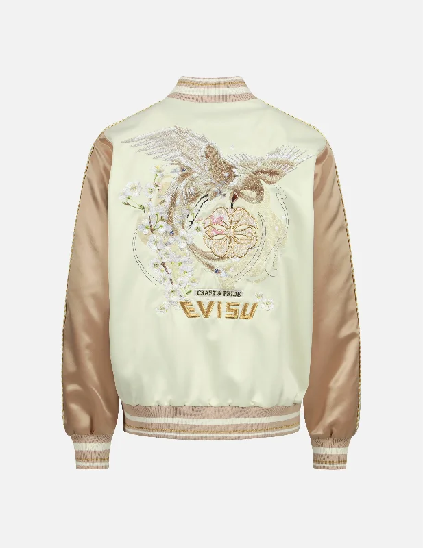 Jackets For Urban Exploration-Peacock Embroidery and Brocade Kamon Appliqué Souvenir Jacket