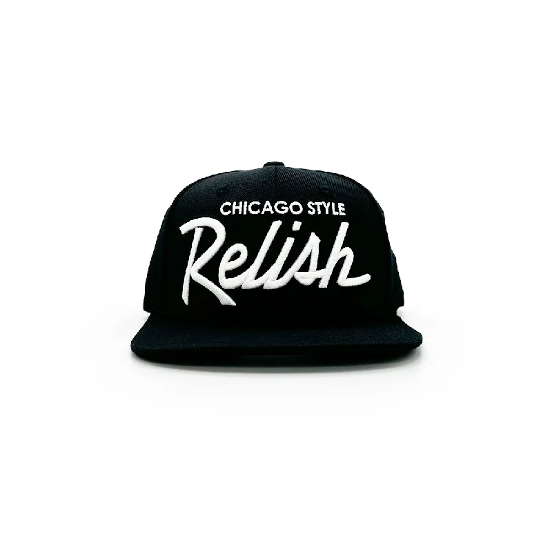 Hats With Mesh Panels-Relish Vintage Sports Script - Black and White