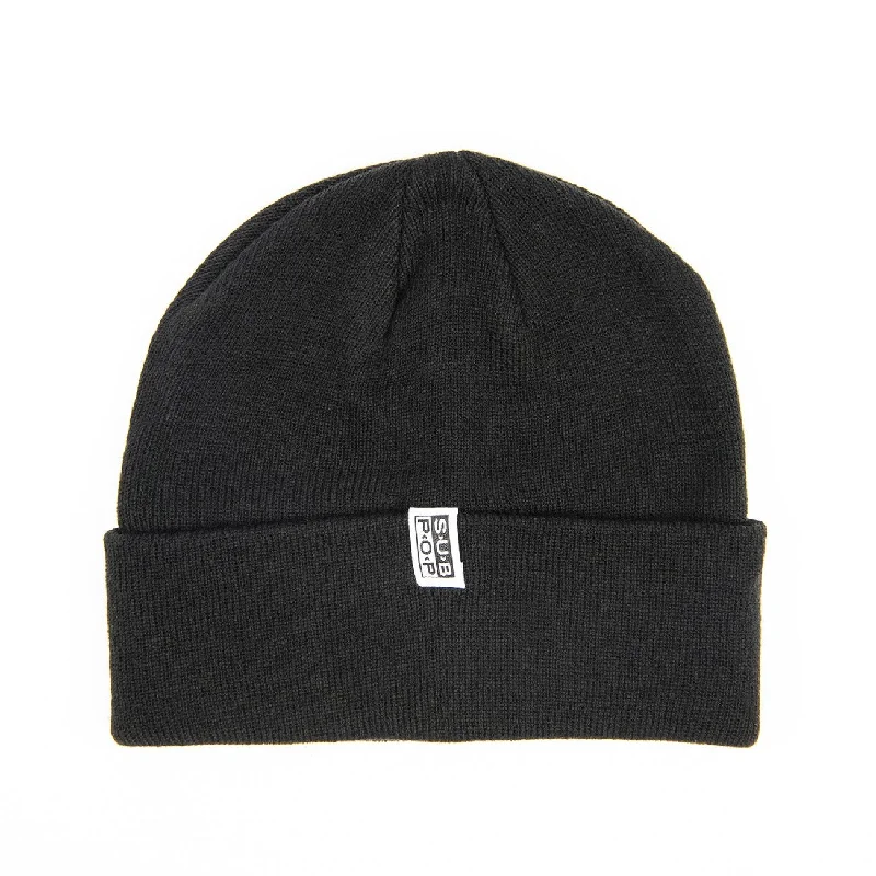 Hats For Rainy Days-Knit Hat Logo Tag Tight Knit Black