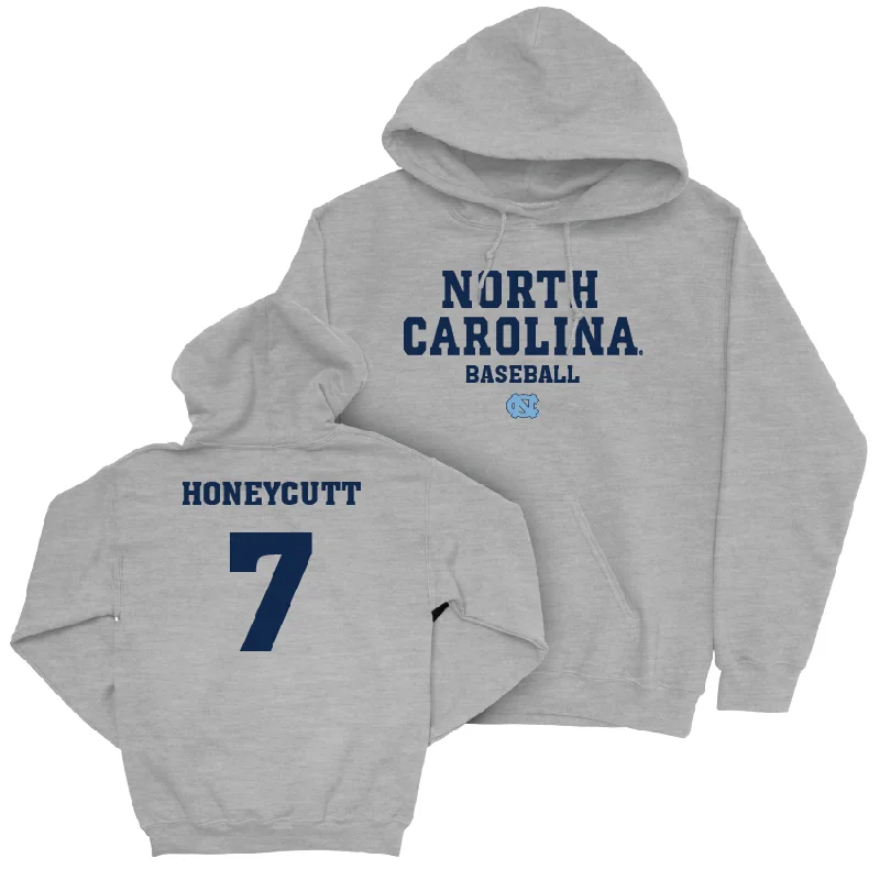 Hoodies For Snowboarding-UNC Baseball Sport Grey Staple Hoodie - Vance Honeycutt