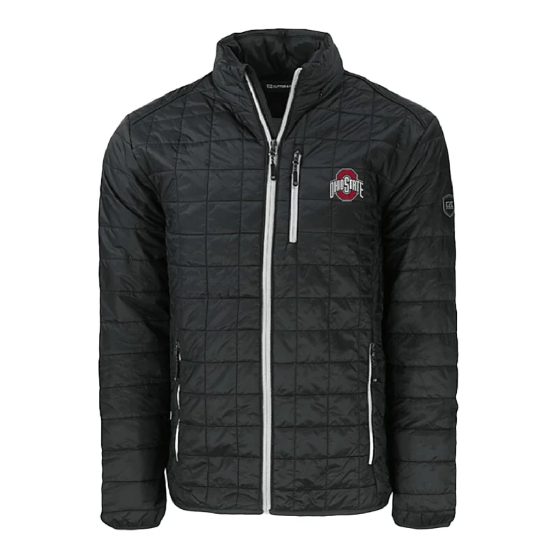 Jackets With Quilted Patterns-Ohio State Buckeyes Cutter & Buck Rainier PrimaLoft Eco Insulated Black Full Zip Jacket