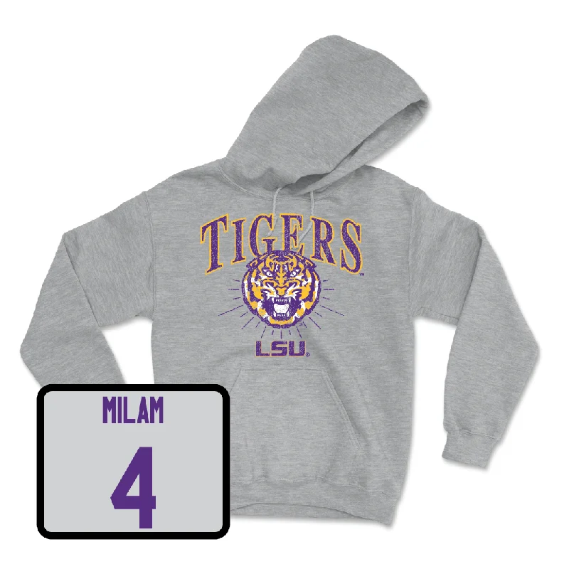 Hoodies With Premium Fleece-Baseball Sport Grey Tigers Hoodie - Steven Milam