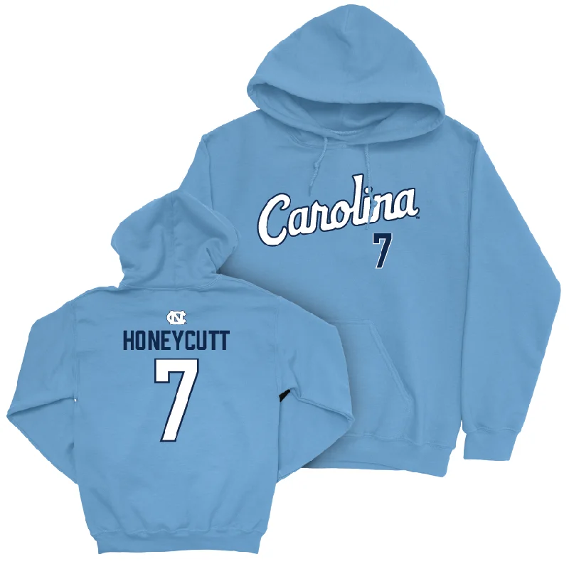 Hoodies With Adjustable Drawstrings-UNC Baseball Carolina Blue Script Hoodie - Vance Honeycutt