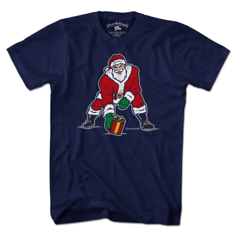 T-Shirt For Team-Specific Custom Fan Gear-Three Point Stance Santa T-Shirt