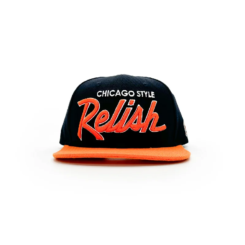 Adjustable Hats For Women-Relish Vintage Sports Script - Orange and Navy