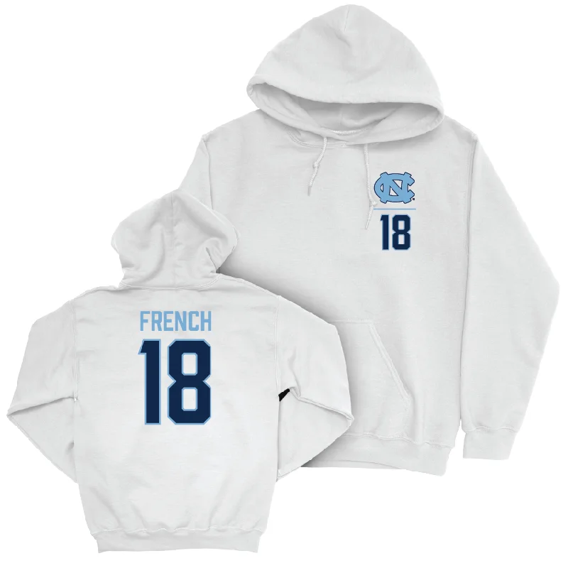 Hoodies With Adjustable Waist-UNC Baseball White Logo Hoodie  - Carter French