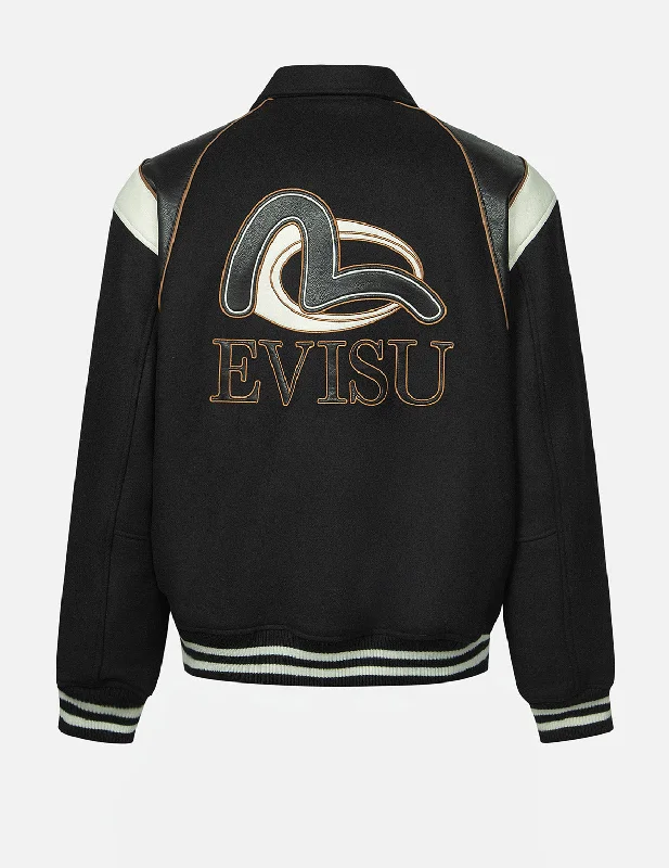 Jackets With Custom Logo Design-Logo and Seagull Applique Relax Fit Baseball Jacket