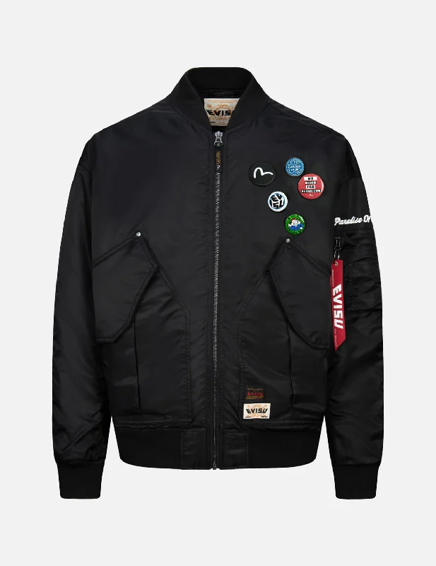 Jackets For Commuting-Logo Badges and Seagull Padded Embroidery Loose Fit MA-1 Padded Jacket