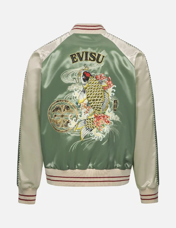 Jackets For Fans-Kamon Brocade Appliqué and Carp Embrodiery Relax Fit Souvenir Jacket