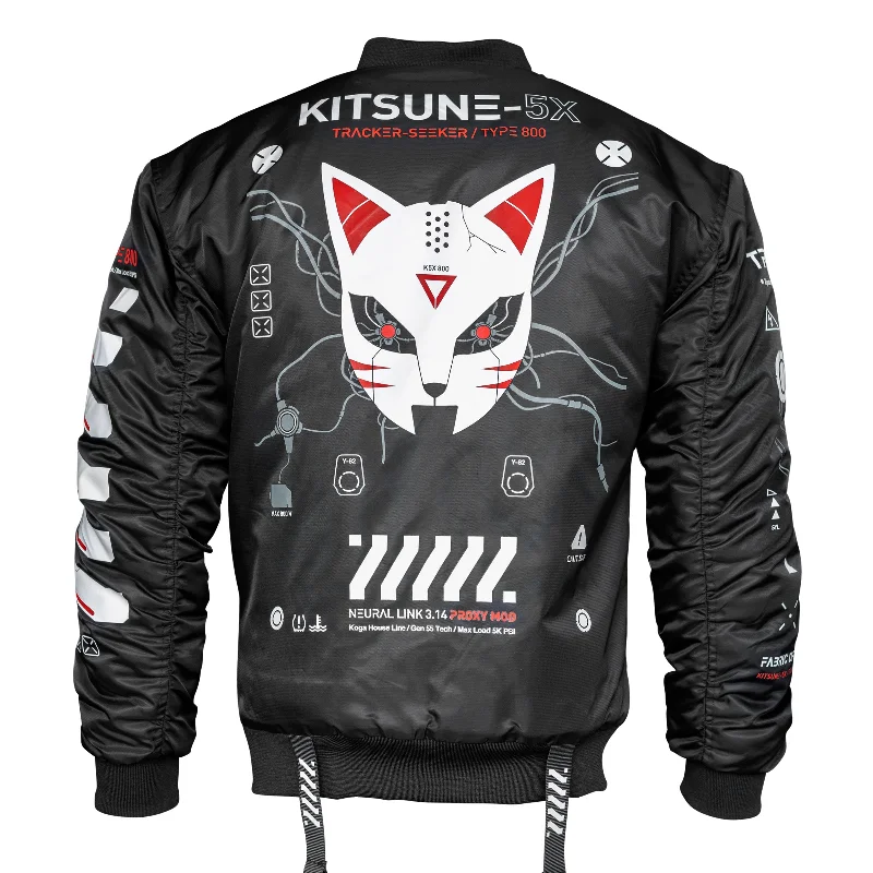 Jackets For Men-Kitsune-5X Black Bomber Jacket