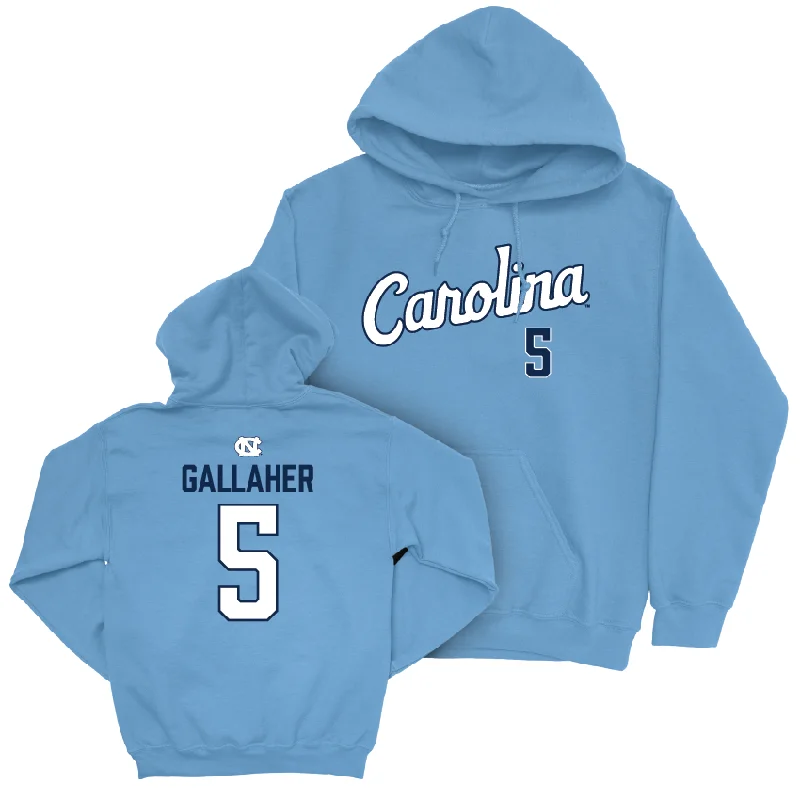 Hoodies For School Wear-UNC Baseball Carolina Blue Script Hoodie  - Gavin Gallaher