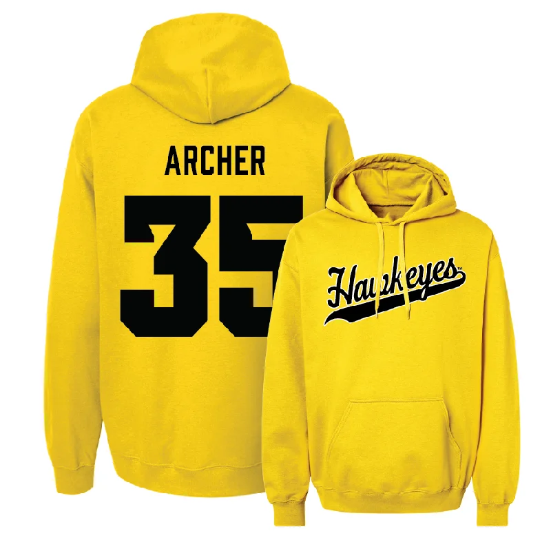 Hoodies For High School Teams-Gold Baseball Script Hoodie  - Ganon Archer