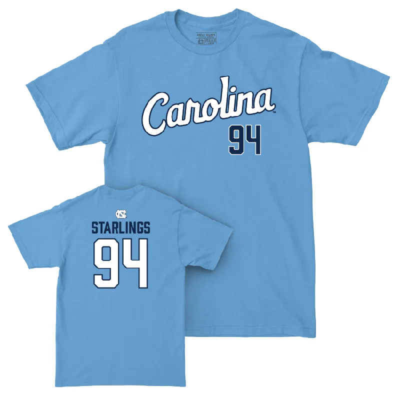 T-Shirt For Exclusive Event Fan Gear-UNC Football Carolina Blue Script Tee  - Joel Starlings