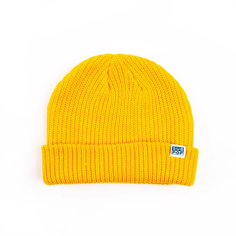 Hats With University Logos-Wide Cable Knit Hat Gold