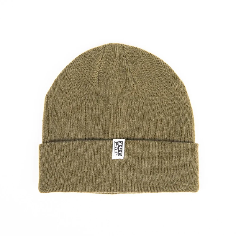 Hats For Cold Weather Gear-Knit Hat Logo Tag Tight Knit Olive