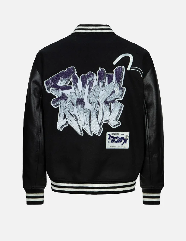 Jackets For Soccer Teams-Gradated Logo Embroidered Patch Oversized Varsity Jacket